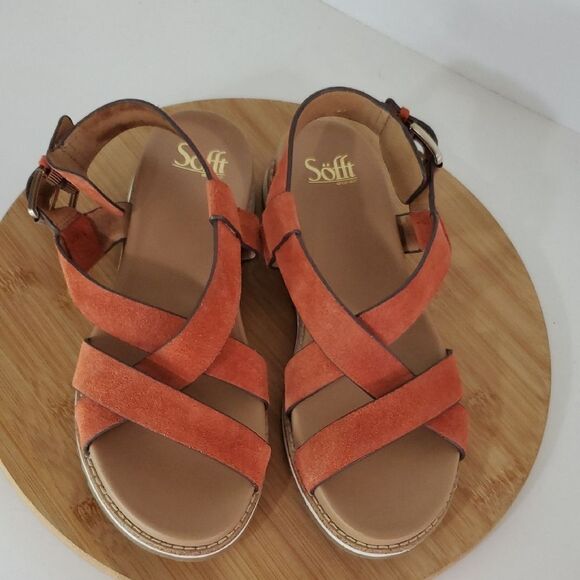 Sofft Fairbrook Women's Suede Sandals Sunset Orange Size 9 - Picture 7 of 8